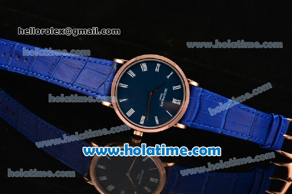 Patek Philippe Calatrava Miyota OS2035 Quartz Rose Gold Case with Blue Dial and Roman Numeral Markers - Click Image to Close